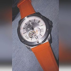Bulova Marine Star Men's Silver Orange Silicone Strap Watch
